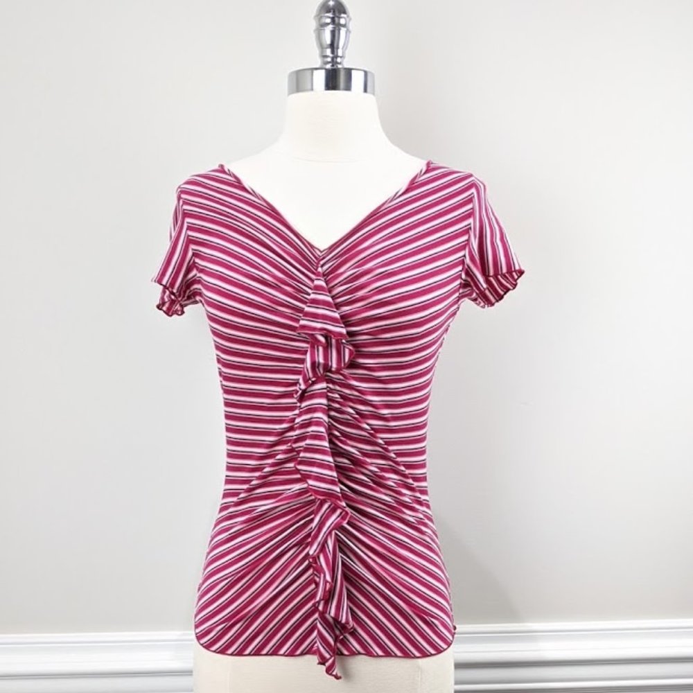 BANANA REPUBLIC Ruffle Top Red White Stripe XS